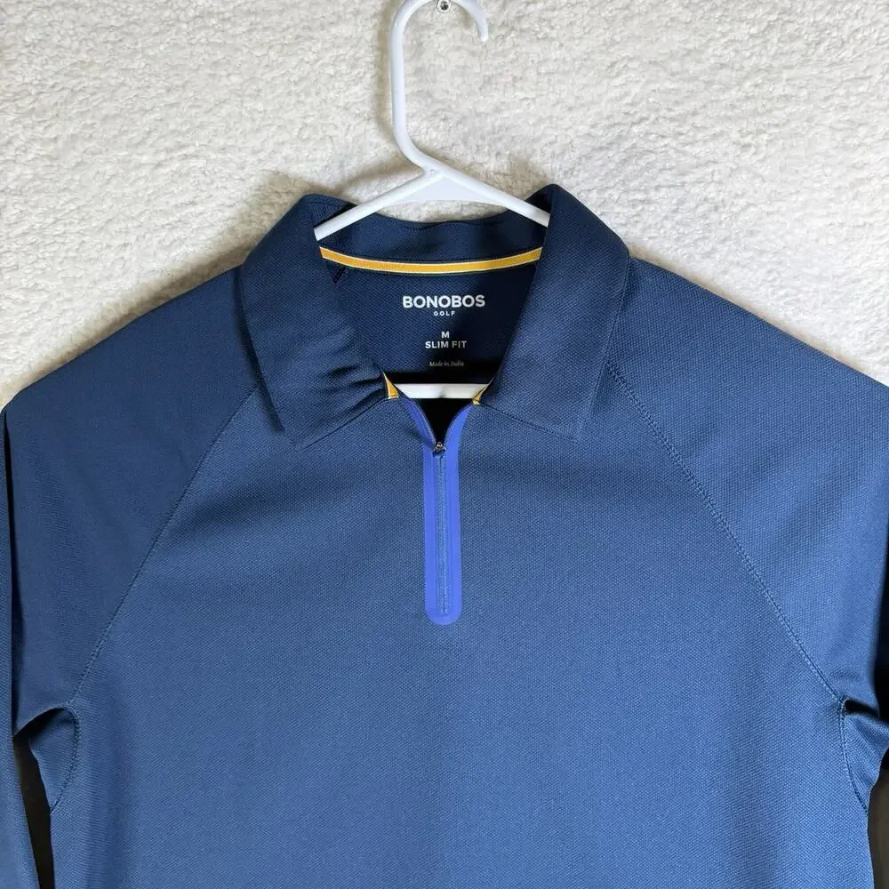 Bonobos Golf 1/4 Zip Pullover Mens Medium Blue Slim Fit Performance Stretch